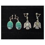 Sterling Malachite Earrings, Navajo Thunderbird