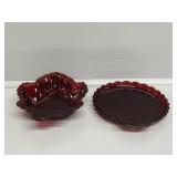 Ruby Red Candy Dish Leaf and Shell