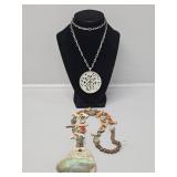 Chinese Carved White Stone Pendant Necklace,