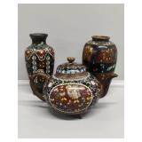Japanese Cloisonne Vases(2) and Tea Pot