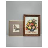 Floral Painting Framed by Austin and Barn Scene