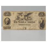 The Bank of America 1852 $3 Bank Note