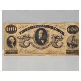 Virginia Treasury Note 1862 $100 Bill