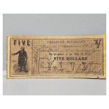 Military Treasury Warrent 1862 $5 Bill