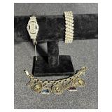 Art Deco Rhinestone Bracelet, Charm Bracelet