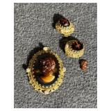 Tortoise Glass Cameo Pendant and Earrings (clip)