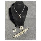 Rhinestone necklace, Earrings, Bracelet
