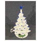 White Ceramic Christmas Tree with Blue Lights