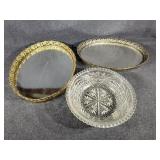 Cut Glass Bowl with Mirrored Serving Platters