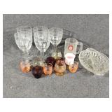 Etched Wine Glasses, Violet Ashtray Set