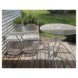 White Metal Patio Table with 4 Metal Chairs