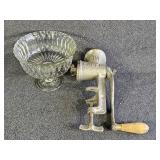 Glass Candy Dish and Excel Meat Grinder