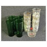4 Green Glasses, Floral Patterned Glasses(6)