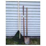 Rakes(3) Garden Hoe and Shovel
