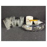 Cut Glass Glasses, Stainless Serving Tray