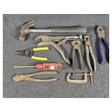 Hammer, Pliers, Vise Grip, Small C Clamp