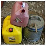 1 Plastic Gas Can, 1 Plastic Diesel Can, 1 Metal
