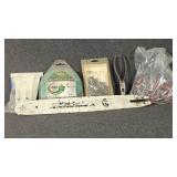 Screws, chain saw bar and chain, weed whip line