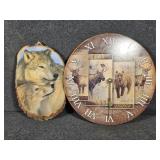 Wildlife Clock and Wooden Wolf Wall Decor