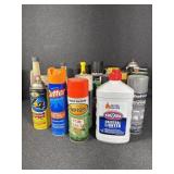 Paint, Lighter fluid, Gorilla glue, Cutter spray