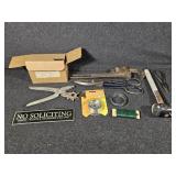 Pipe Wrench, Shears, Mallet, Leather Punch, Wire