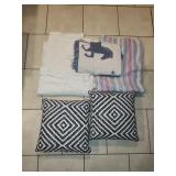 Throw Blanket (3) and Throw Pillows (2)