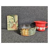 Ceramic Bowl, Red Creamer Container, "Lovers w