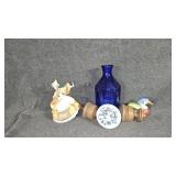 Blue vase, hand painted mallard, dancing chinese