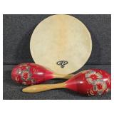 Vintage Tambourine, Wood Maracas