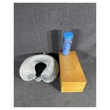 Neck pillow, tennis balls, wooden index holder