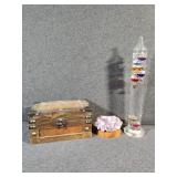 Galileo Thermometer,  Crystal and Wooden Box