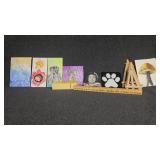 Hand painted tiles, coasters, ruler, and more