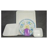 Cutting board, flask, veggie tray, serving bowls