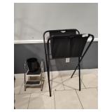 Step Stool, Trash can and Canvas Print Rack