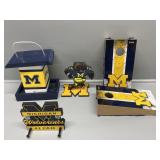 U of M bird feeder, table top bean toss, statue