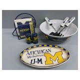 U of M napkins & holder, bowl, utensils, S & P