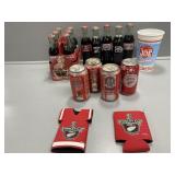 Redwings Coca Cola bottles, cans and koozies