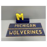 U of M homemade wooden signs and shelf decor