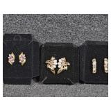 Gold Toned Purple and White Stoned Earrings