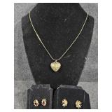 Gold Toned Heart Necklace, Gold Toned Multi