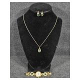 Ronte Filigree Pendant with Simulated Emerald