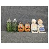 Vintage Salt and Pepper Shakers: Green Glass,