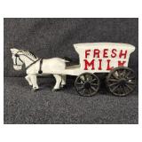 Cast Iron Horse Drawn Fresh Milk Wagon