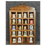 Vintage Thimbles with Wooden Display Case