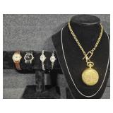 Sterling Necklace, Gold Toned Pocket Watch,