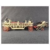 Cast Iron 3 Horse Drawn Hook & Ladder Fire Engine