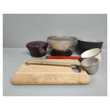 Veggie steamer, popcorn popper, cutting board a