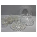 Plastic punch  bowls, punch cups, relish dish