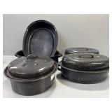 Black and White speckled enamel roaster pans