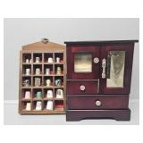 Assorted Thimbles, Small Wooden Jewelry Box